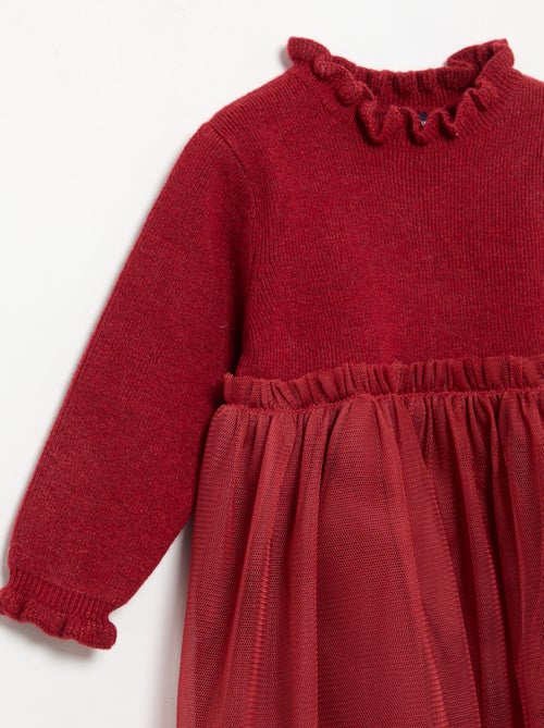 Jurk met lange mouwen van tricot en tule - Kiabi