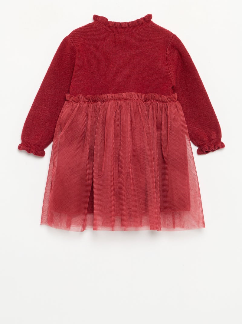 Jurk met lange mouwen van tricot en tule Rood - Kiabi