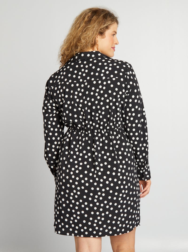 Jurk met overslag en stippenmotief ZWART Grote Maten
