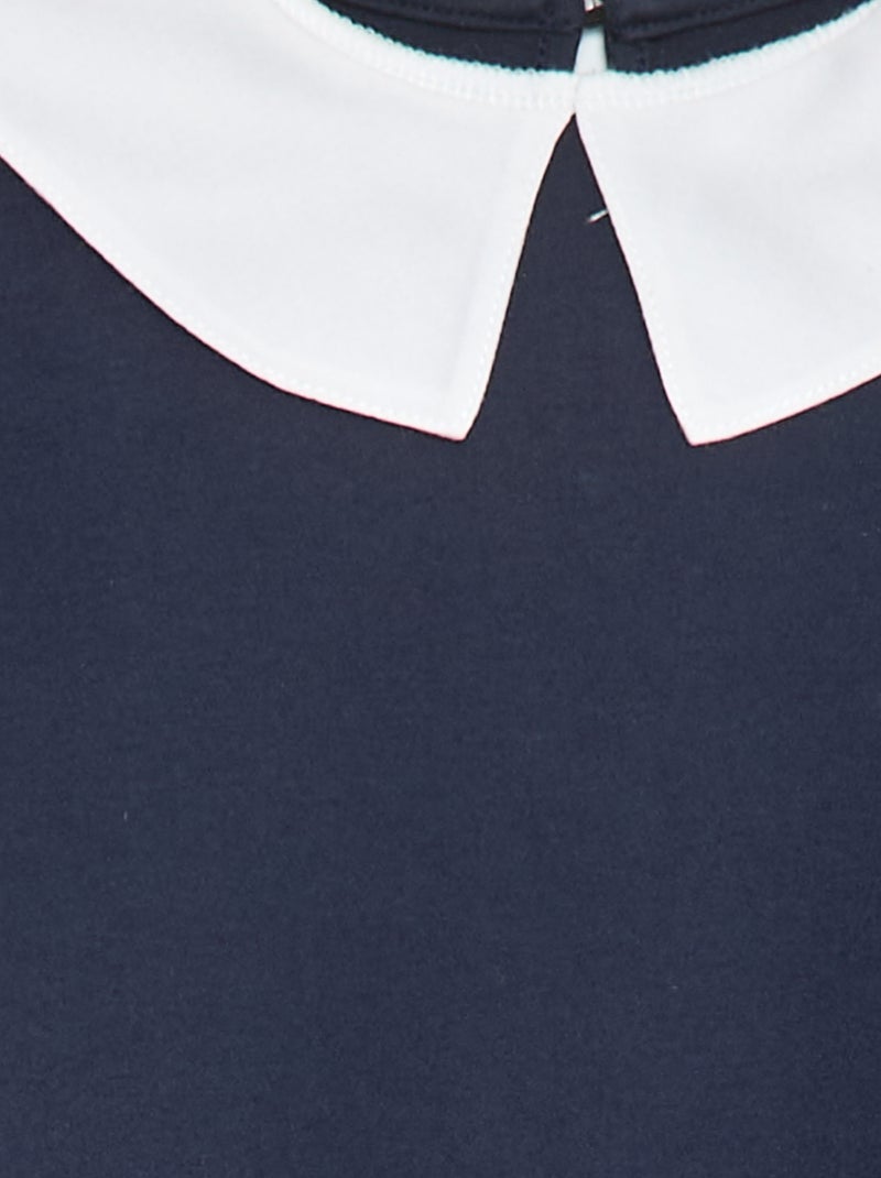 Jurk met plooien, lange mouw en peterpankraagje Blauw - Kiabi