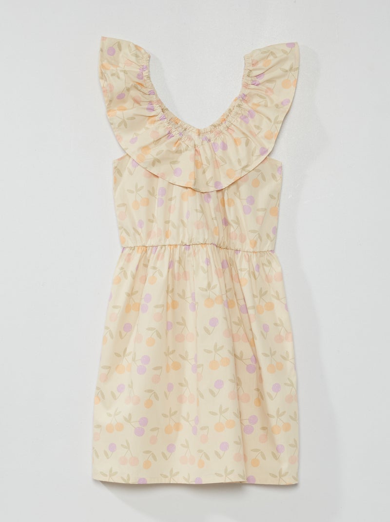Jurk met print en bardotkraag WIT - Kiabi