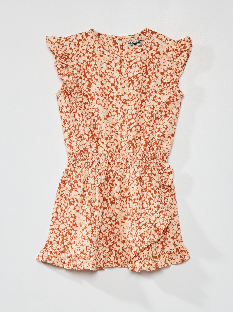 Jurk met print en ronde hals wit / roze - Kiabi