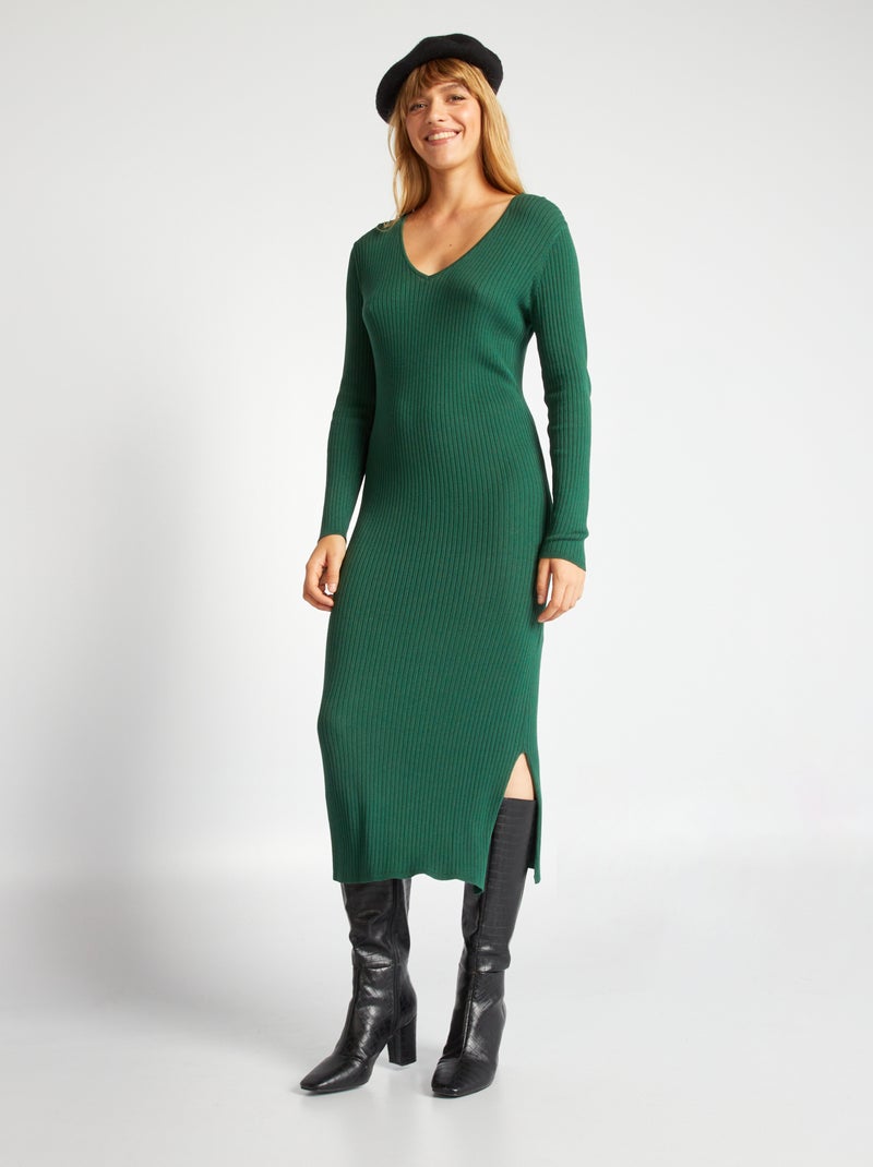Jurk met ribbeltextuur GROEN - Kiabi