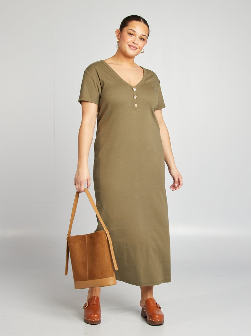 Jurk met ribbeltextuur KAKI - Kiabi