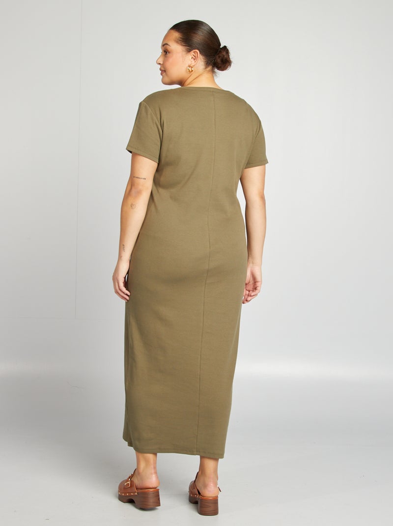Jurk met ribbeltextuur KAKI - Kiabi
