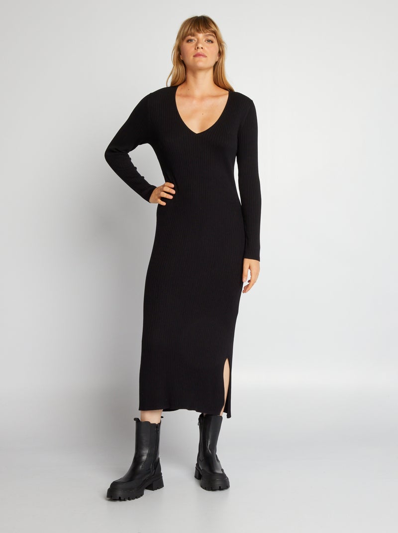 Jurk met ribbeltextuur zwart - Kiabi