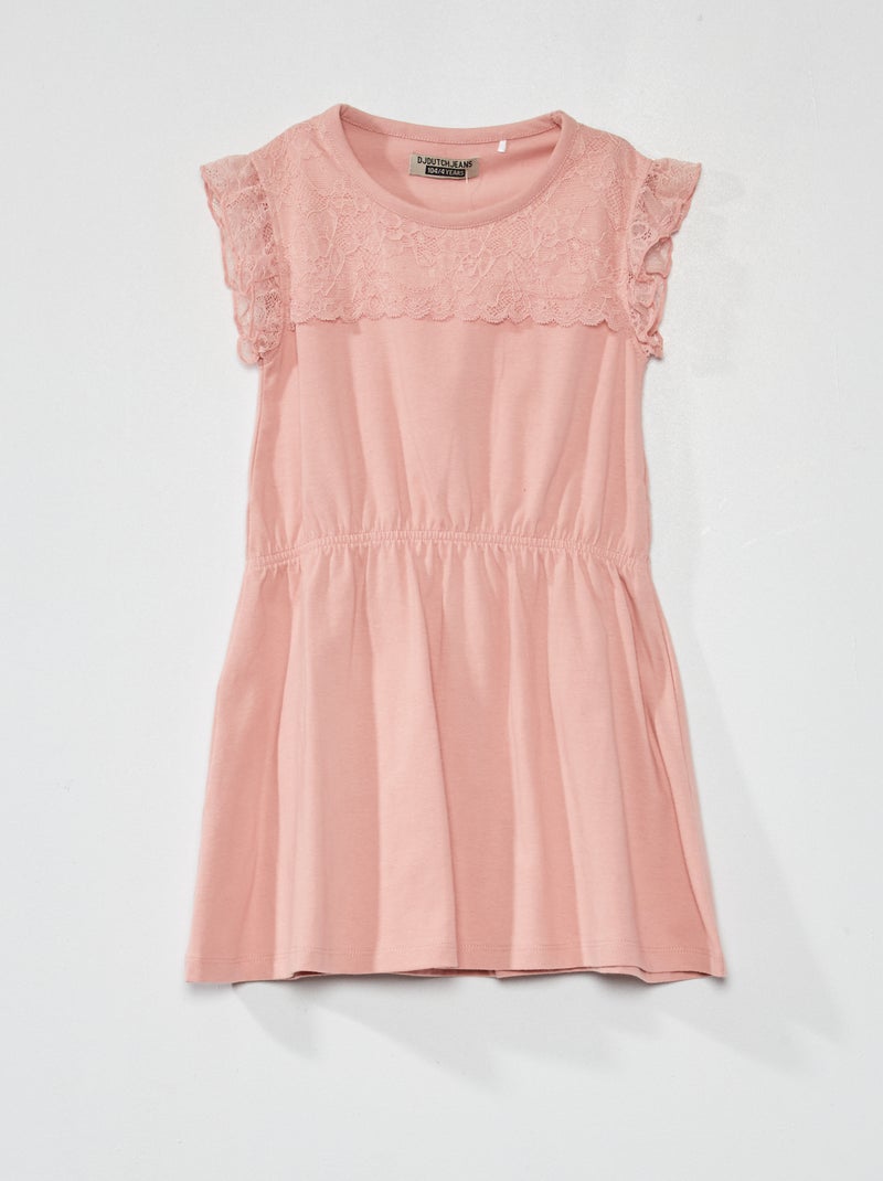 Jurk met ronde hals en kant roze - Kiabi