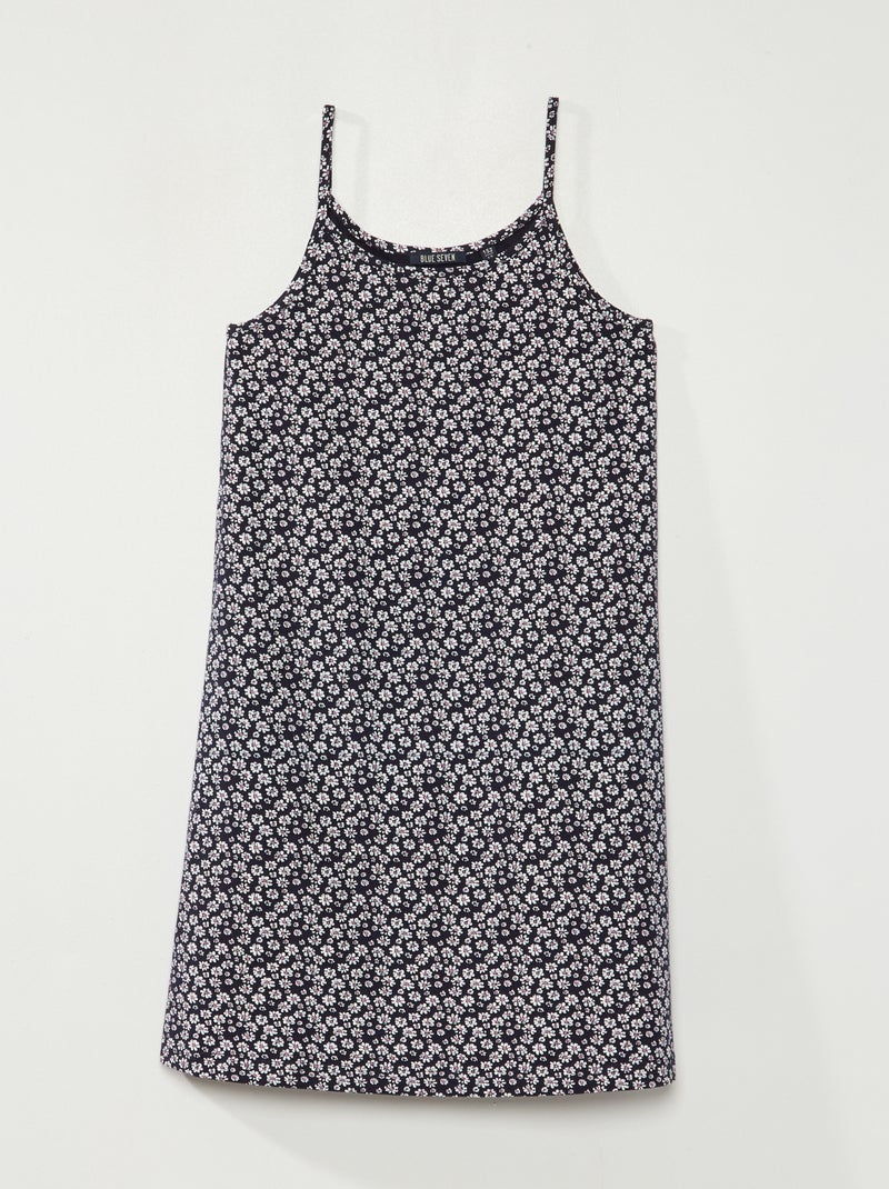 Jurk met smalle schouderbandjes en bloemenprint BLAUW - Kiabi