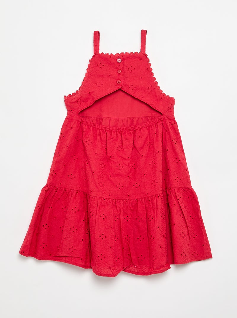 Jurk met spaghettibandjes en broderie anglaise Rood - Kiabi