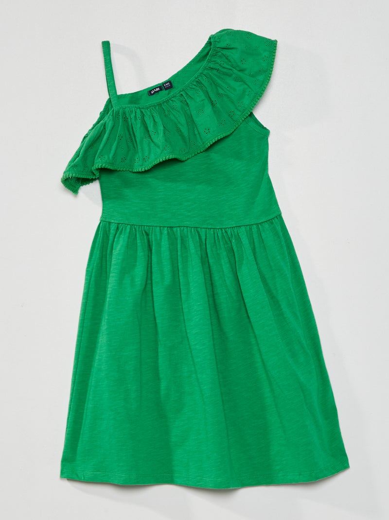 Jurk met volants en borduursel groen - Kiabi