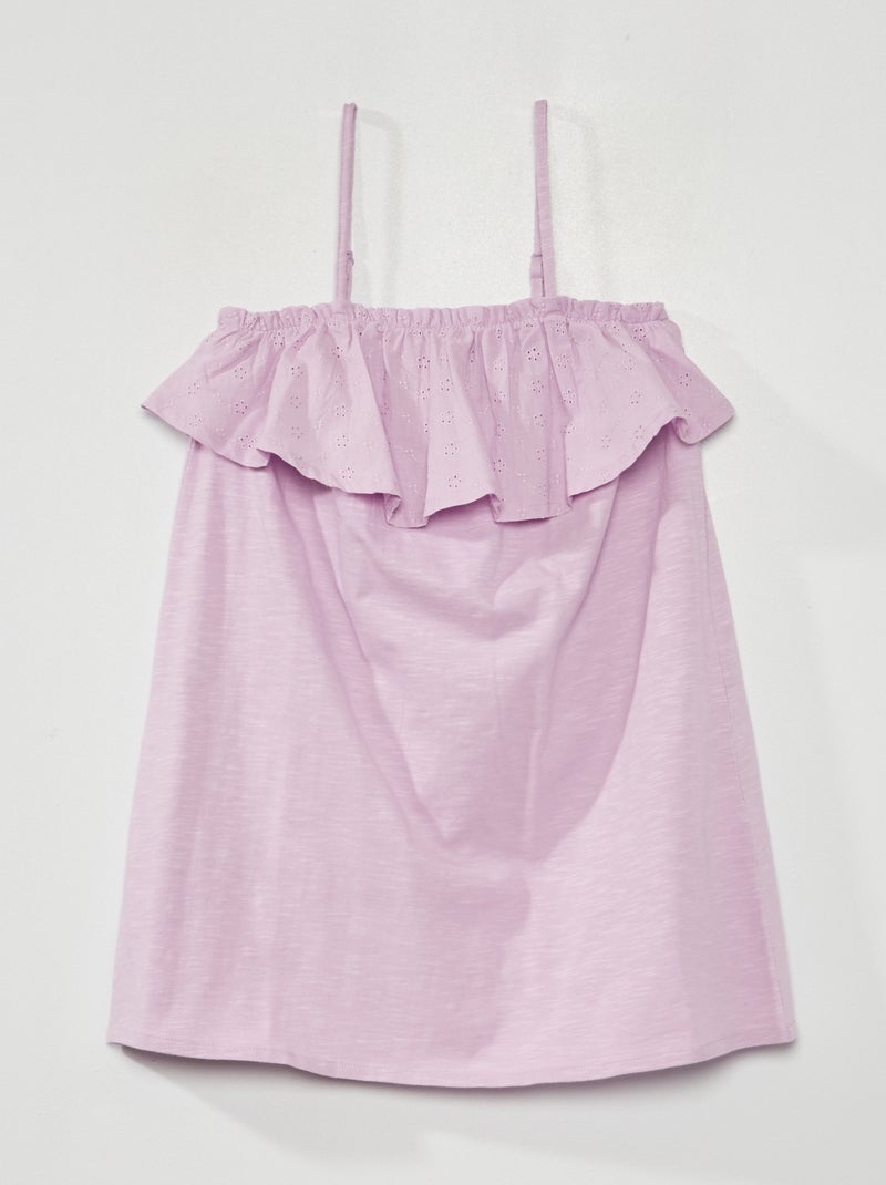 Jurk met volants en borduursel paars - Kiabi