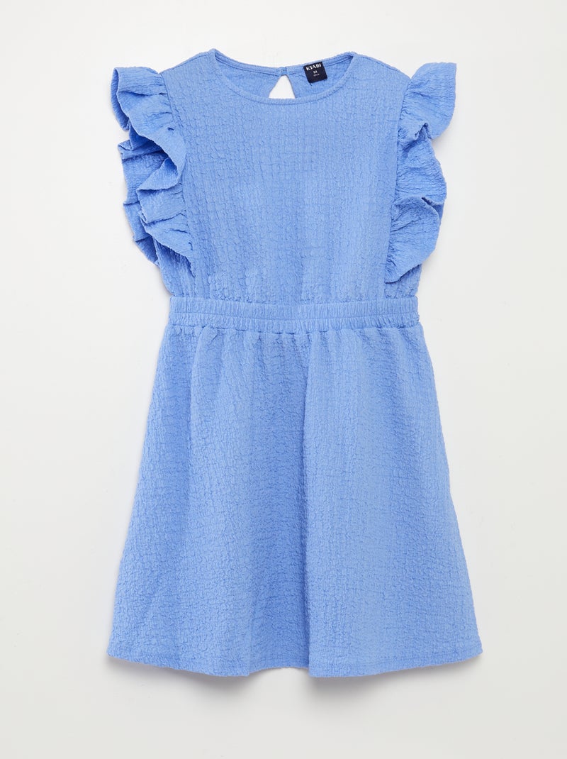 Jurk met wafeltextuur en volants BLAUW - Kiabi