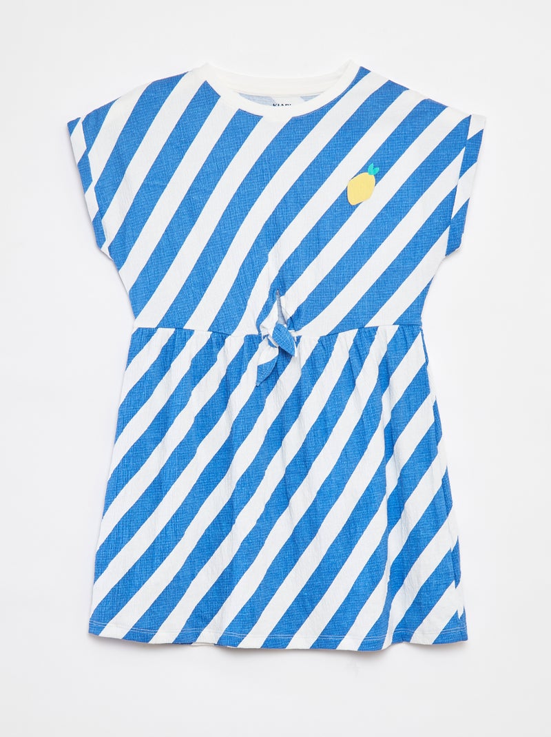 Jurk van crêpeachtige stof met strik aan de taille en originele sluiting BLAUW - Kiabi