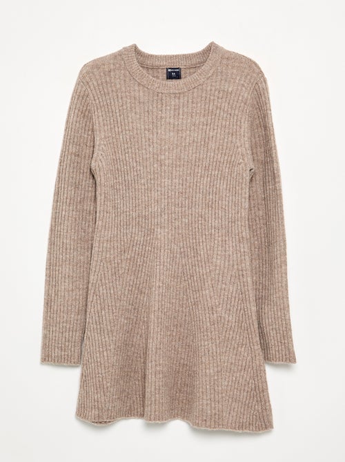 Jurk van geribd tricot met lange mouwen - Kiabi