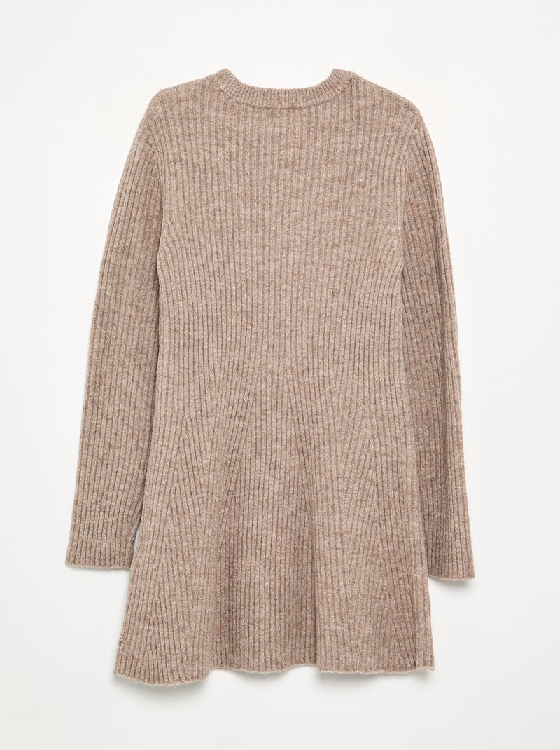 Jurk van geribd tricot met lange mouwen Biege - Kiabi