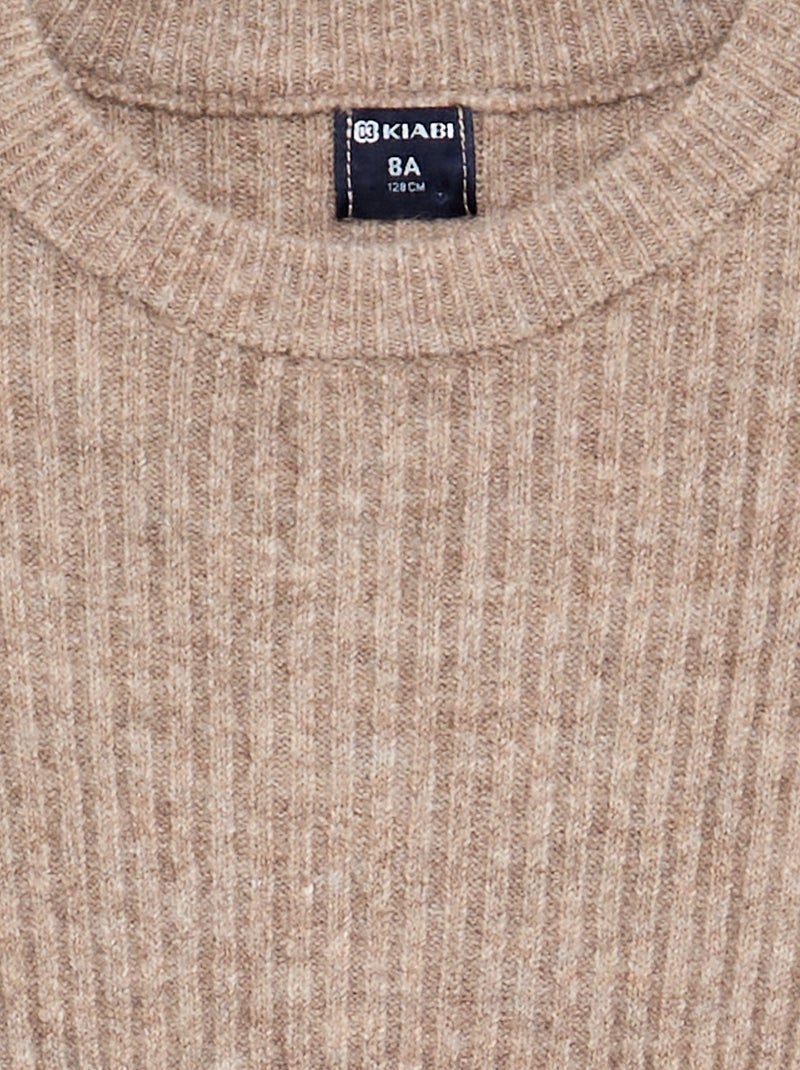 Jurk van geribd tricot met lange mouwen Biege - Kiabi
