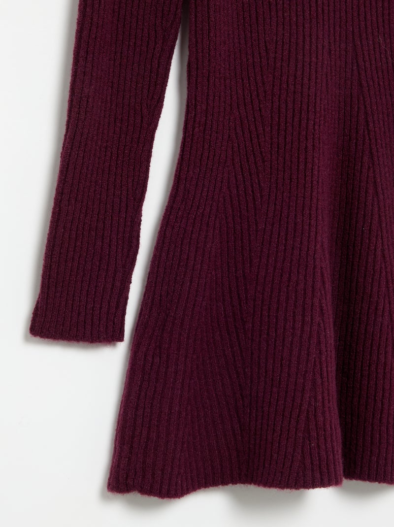Jurk van geribd tricot met lange mouwen Paars - Kiabi
