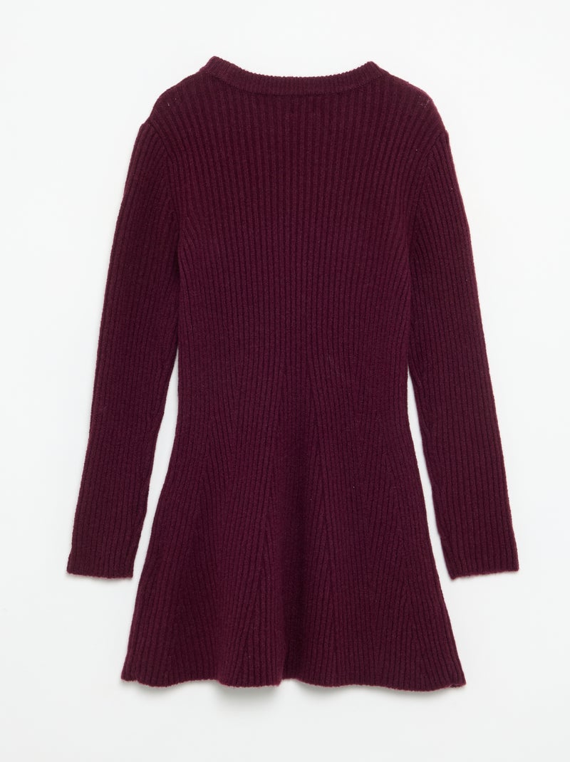Jurk van geribd tricot met lange mouwen Paars - Kiabi