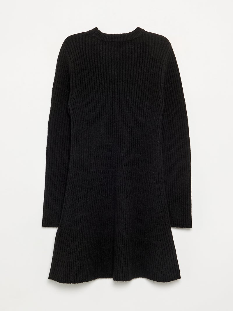 Jurk van geribd tricot met lange mouwen Zwart - Kiabi