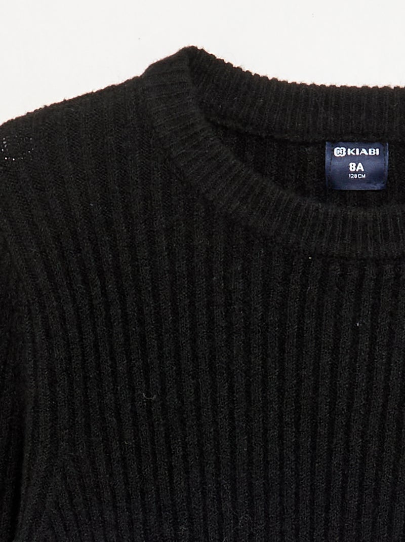 Jurk van geribd tricot met lange mouwen Zwart - Kiabi