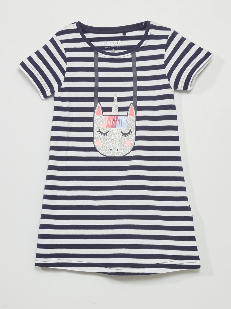 Jurk van jersey met eenhoornprint BLAUW - Kiabi