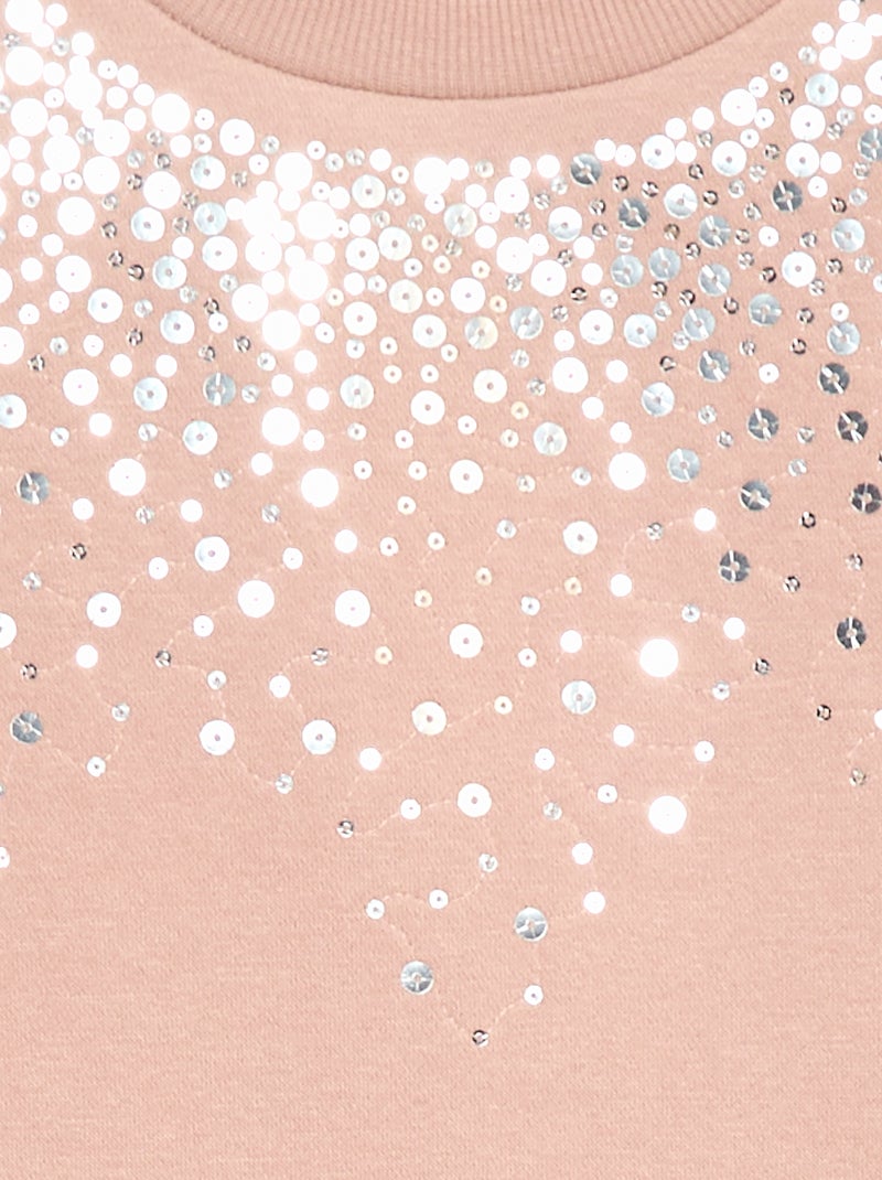 Jurk van joggingstof met detail in glitter-pailletten Rose - Kiabi