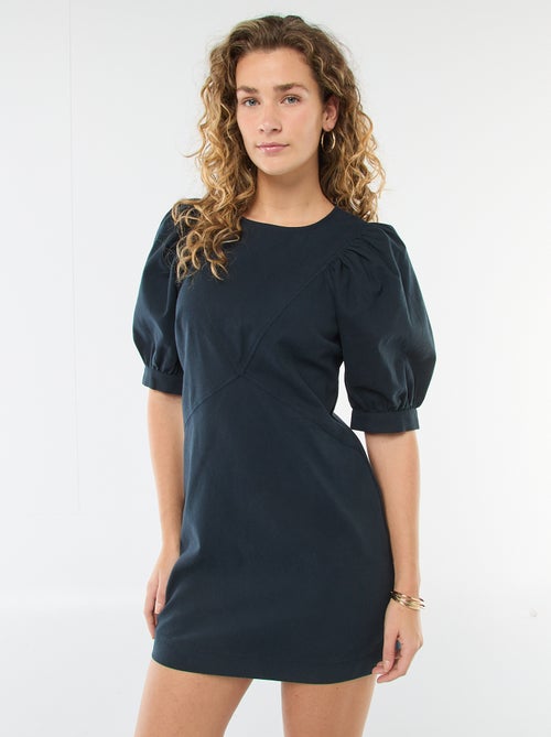 Jurk van katoentwill met pofmouwen - Kiabi