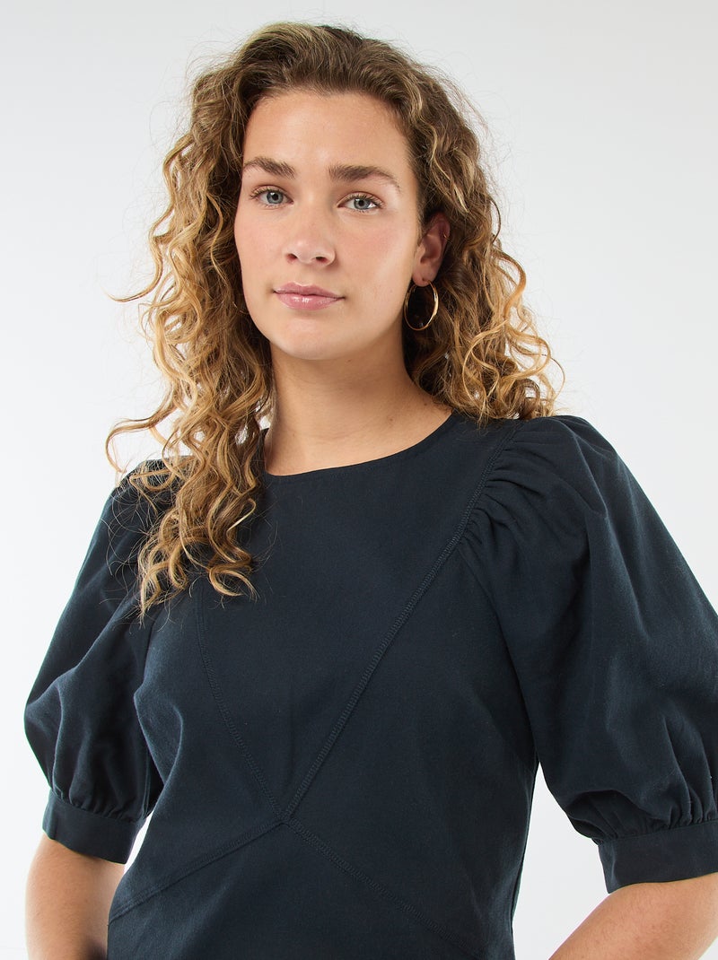 Jurk van katoentwill met pofmouwen Blauw - Kiabi
