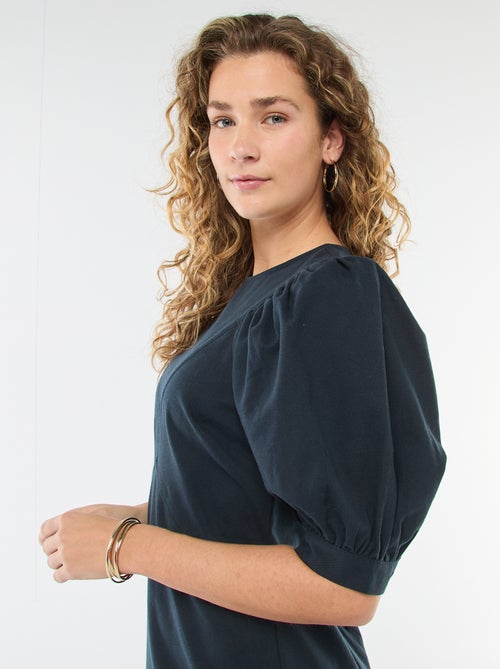 Jurk van katoentwill met pofmouwen - Kiabi
