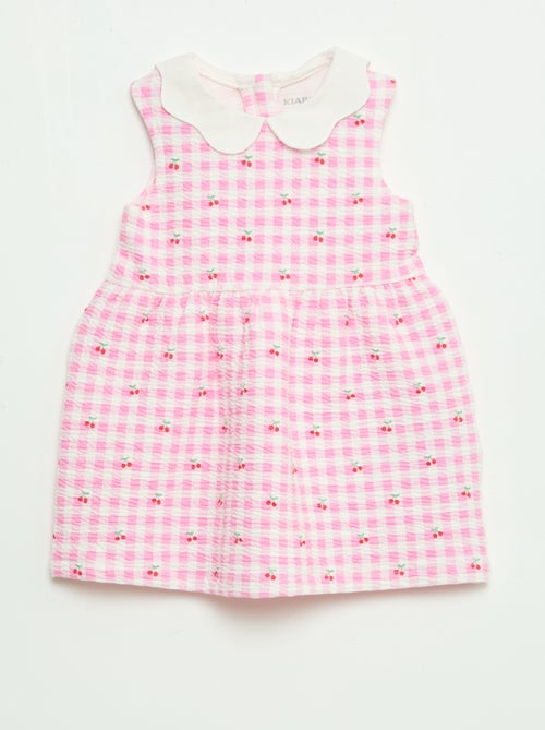 Jurk van kreukelstof met popelinekraag - Kiabi