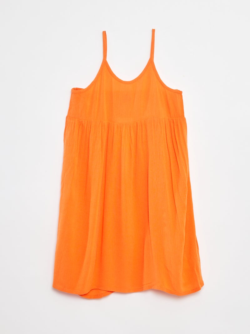 Jurk van kreukeltricot met schouderbandjes Oranje - Kiabi