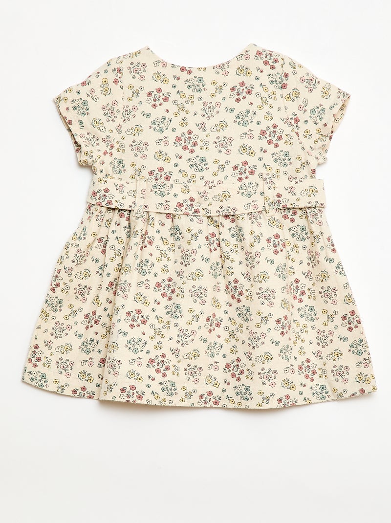 Jurk van linnenmix met riem Wit - Kiabi