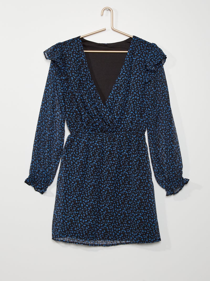 Jurk van mousseline met plumetis-borduursel - zwart - Kiabi