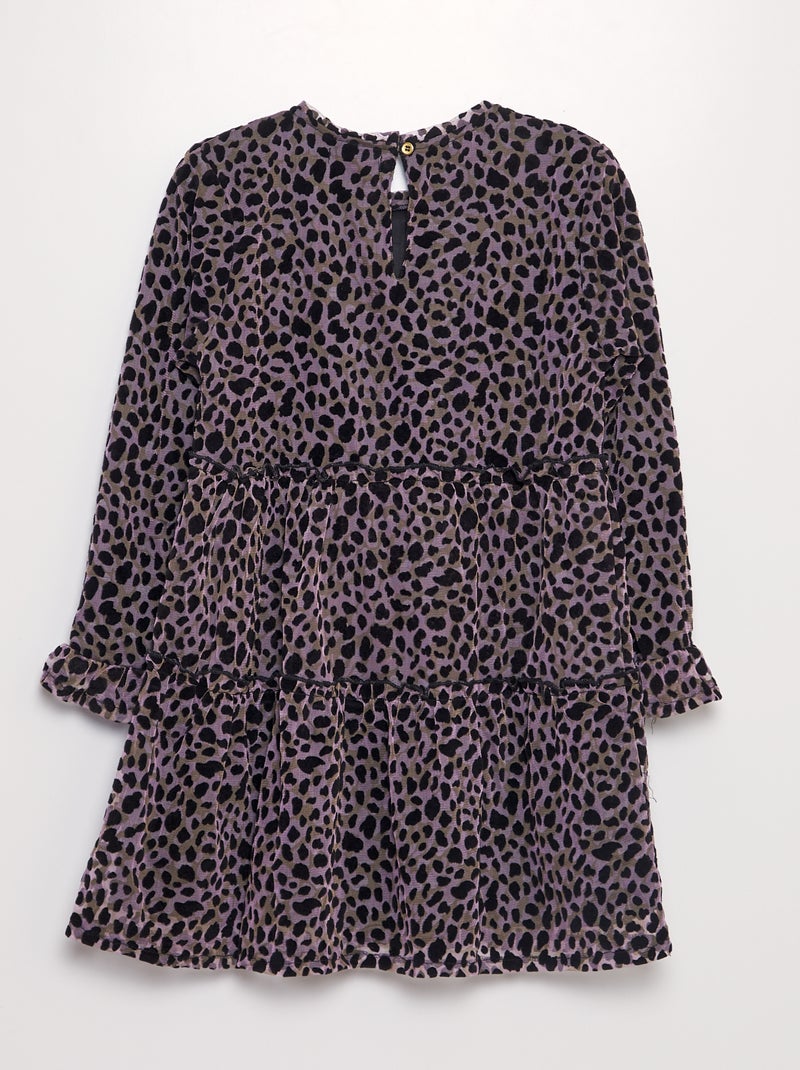 Jurk van nettricot met luipaardprint ZWART - Kiabi