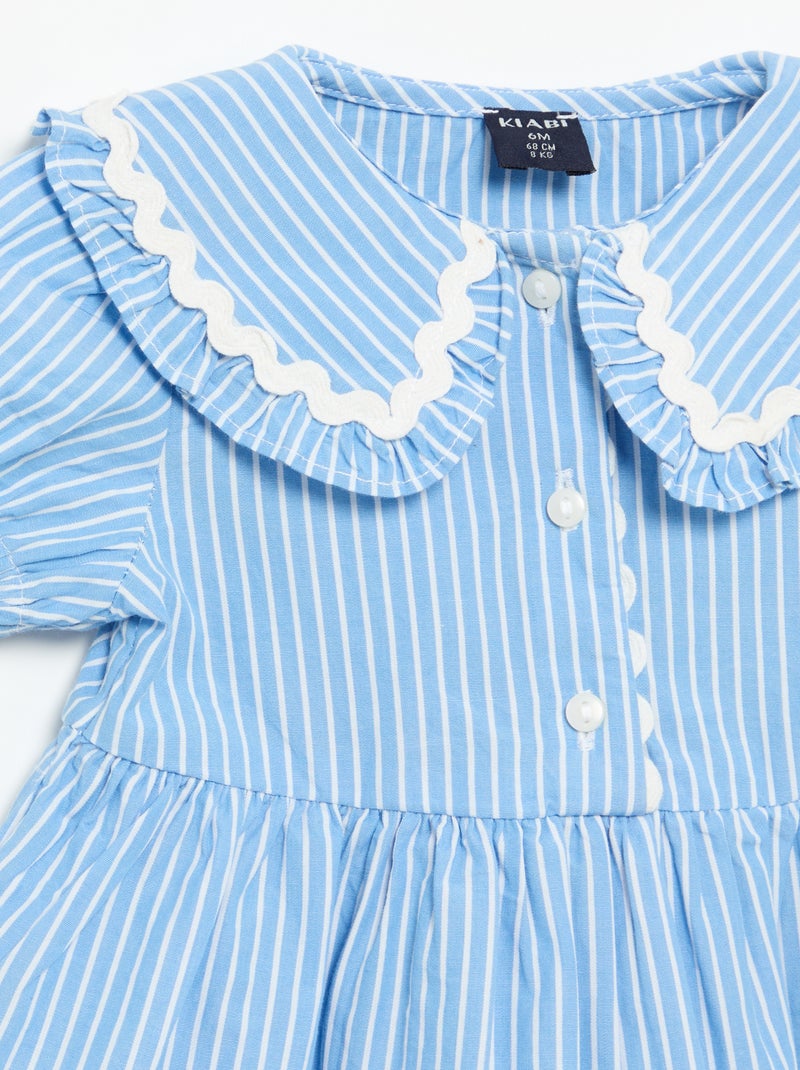 Jurk van popeline met korte mouwen en claudinekraag Blauw - Kiabi