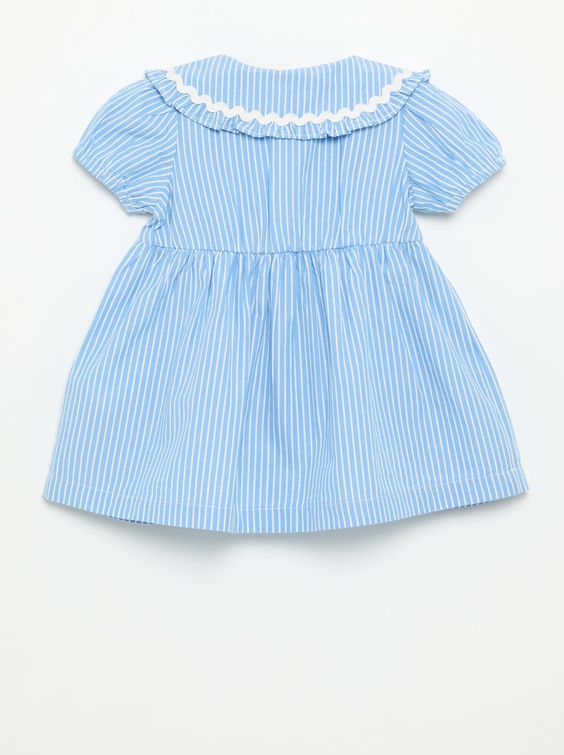 Jurk van popeline met korte mouwen en claudinekraag Blauw - Kiabi