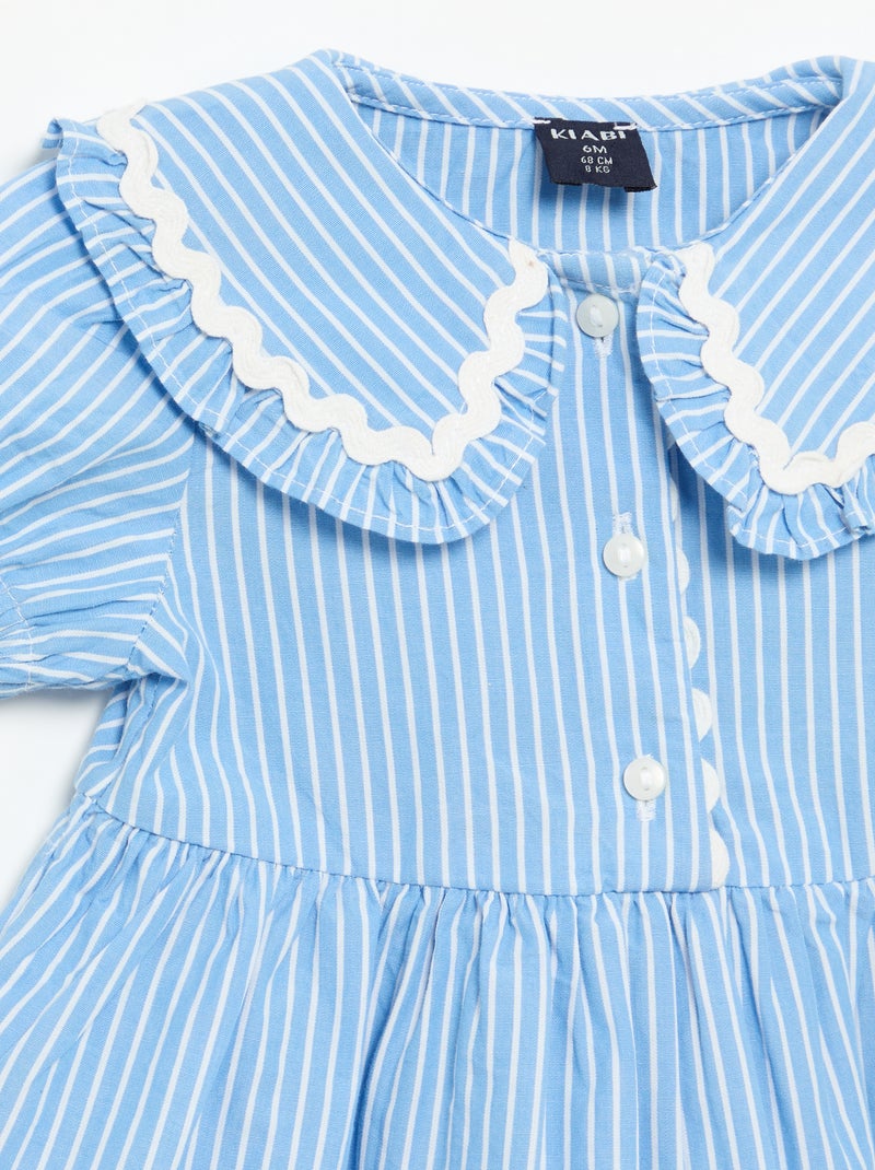 Jurk van popeline met korte mouwen en claudinekraag Blauw - Kiabi
