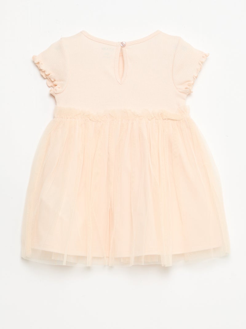 Jurk van ribgebreide stof en tule Rose - Kiabi