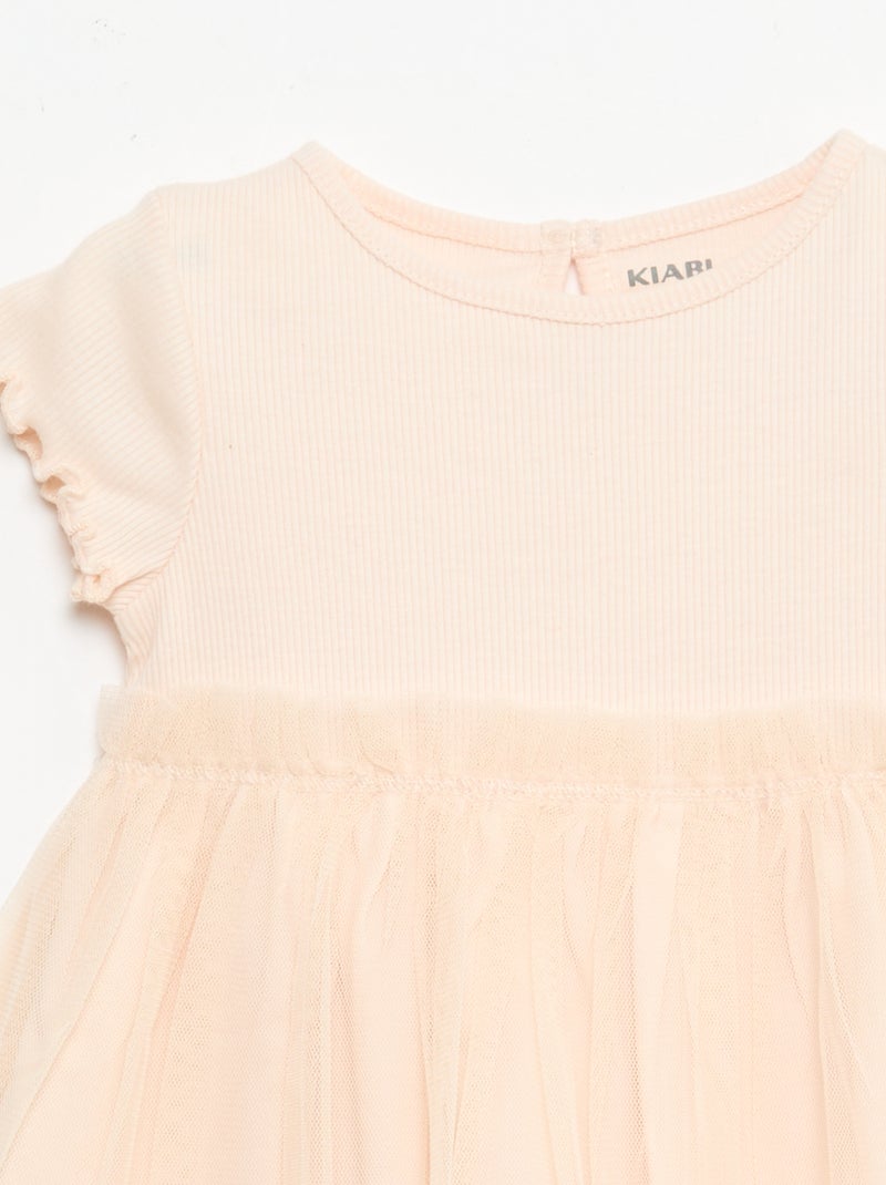 Jurk van ribgebreide stof en tule Rose - Kiabi