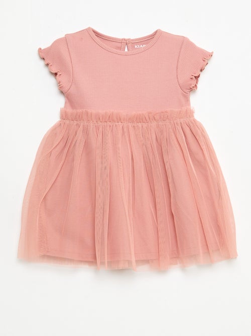 Jurk van ribgebreide stof en tule - Kiabi