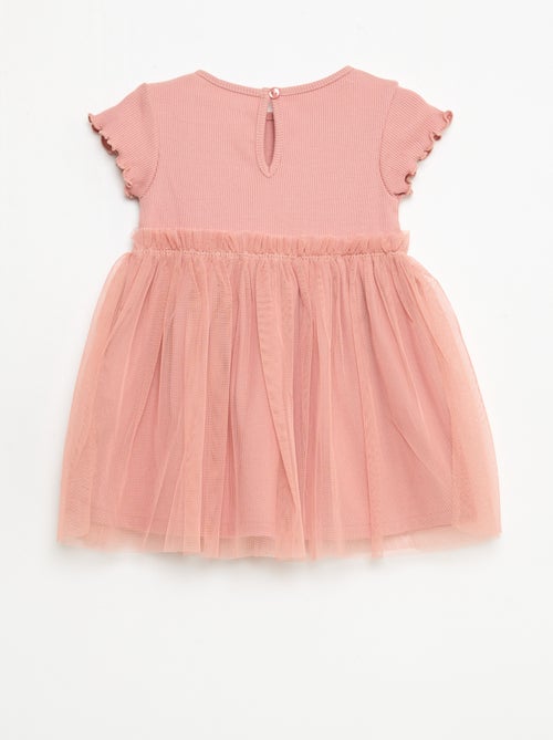 Jurk van ribgebreide stof en tule - Kiabi