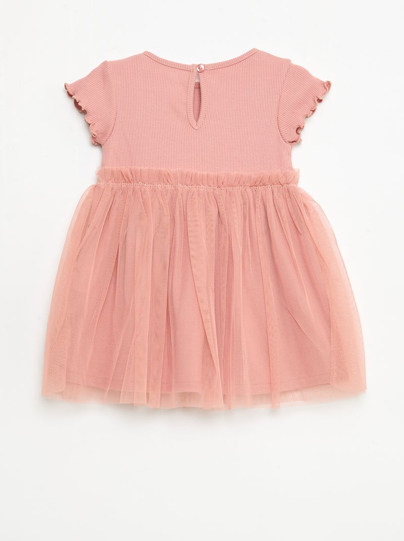 Jurk van ribgebreide stof en tule Rose - Kiabi