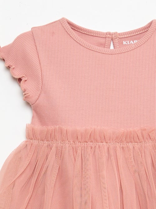 Jurk van ribgebreide stof en tule - Kiabi