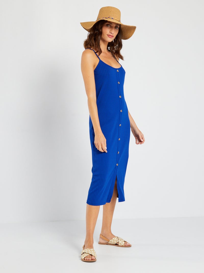 Jurk van ribstof met smalle bandjes BLAUW - Kiabi