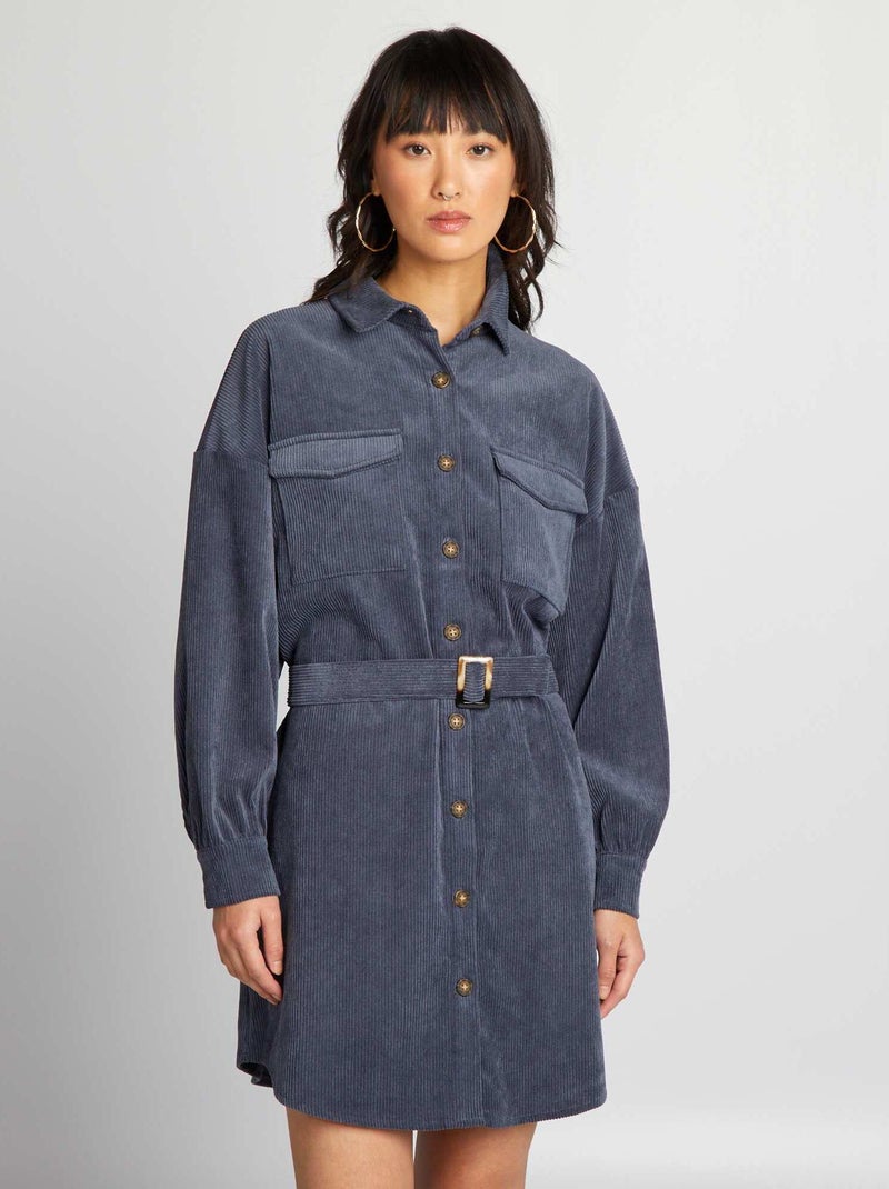 Jurk van velours BLAUW - Kiabi