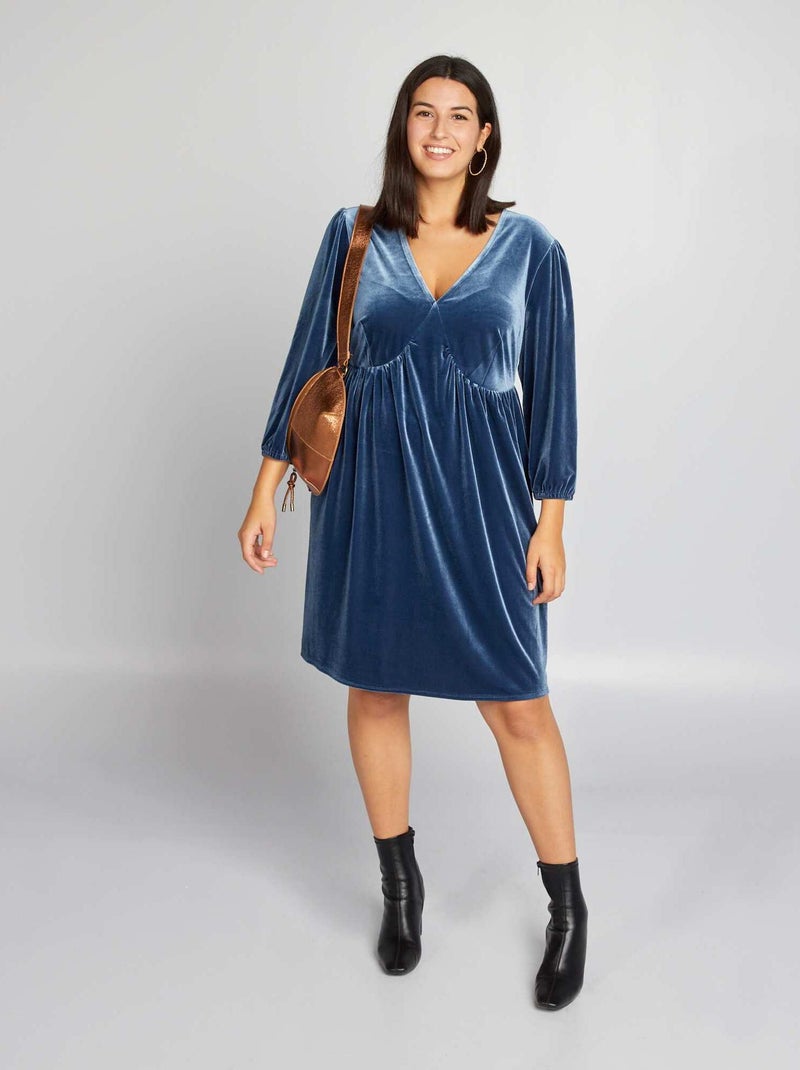 Jurk van velours donkerblauw - Kiabi