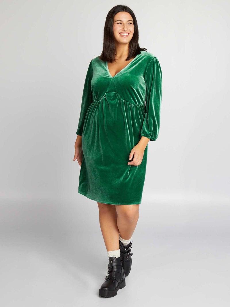 Jurk van velours GROEN - Kiabi