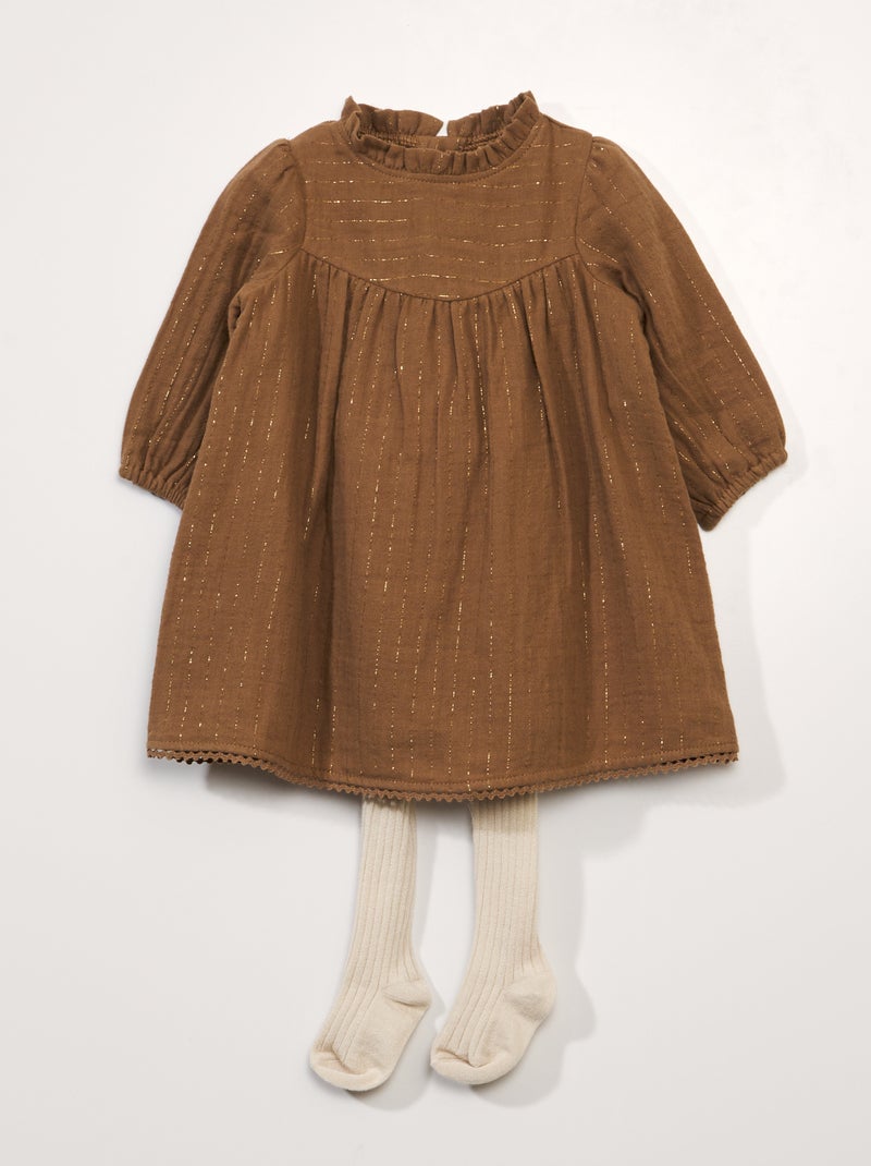 Jurk van zachte, luchtige katoen + maillotje - 2-delig BRUIN - Kiabi