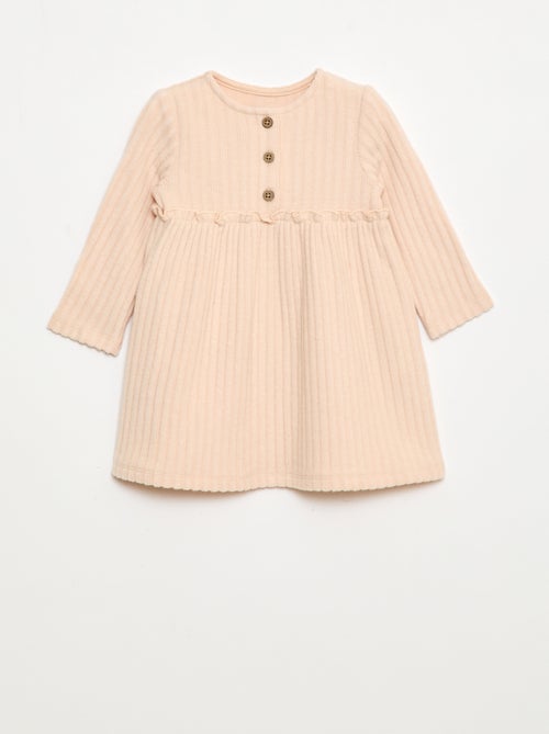 Jurk van zachte ribtricot met knoopjes aan de hals - Kiabi