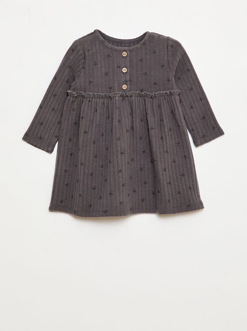 Jurk van zachte ribtricot met knoopjes aan de hals - Kiabi